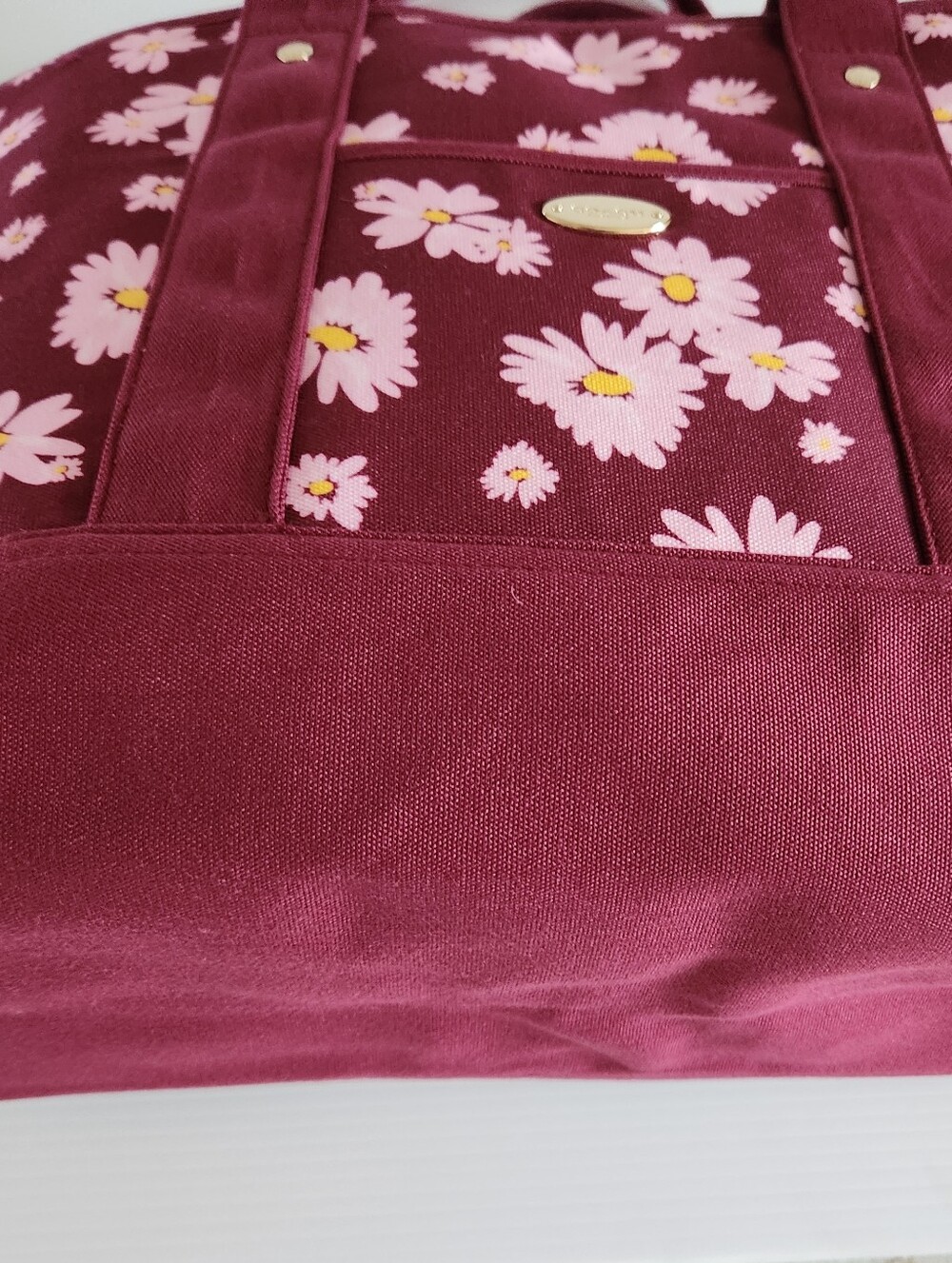 Coach fragrance Floral Tote Bag in Burgundy with Pink Blossoms NEW - Picture 6 of 6